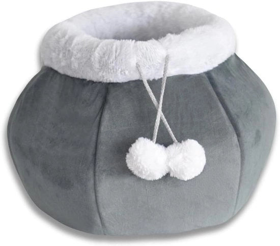 Cuscino per gatti 2 in 1 - grigio con fondo antiscivolo e palline soffici - utilizzabile come cuscino per gatti o come letto per gatti/angolo per gatti
