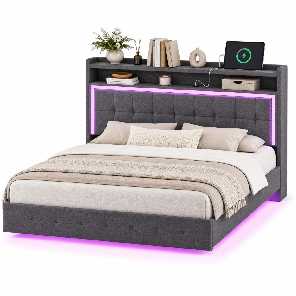 Letto imbottito 140x200 con USB, LED e struttura resistente