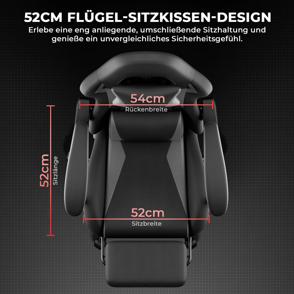Sedia da ufficio ergonomica con poggiatesta, supporto lombare, schienale reclinabile e poggiapiedi in PVC nero grigio