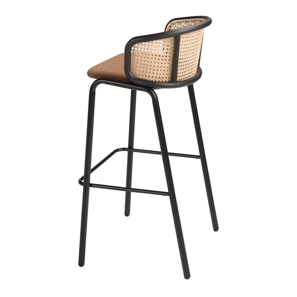 Sgabello in rattan e velluto marrone