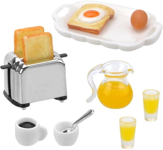 Collezione Solida - Set di Colazione per Bambola 12 Pezzi - Accessori Cucina Miniatura - Resina Duratura - Decorazione Funzionale - Materiali di Alta Qualità - Gioco Senza Preoccupazioni - Accessori Miniatura