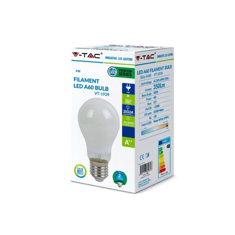 Lampada Led Con Filamento E27 A60 4W Neutro 4000K In Vetro Bianco 360 Gradi SKU-4490