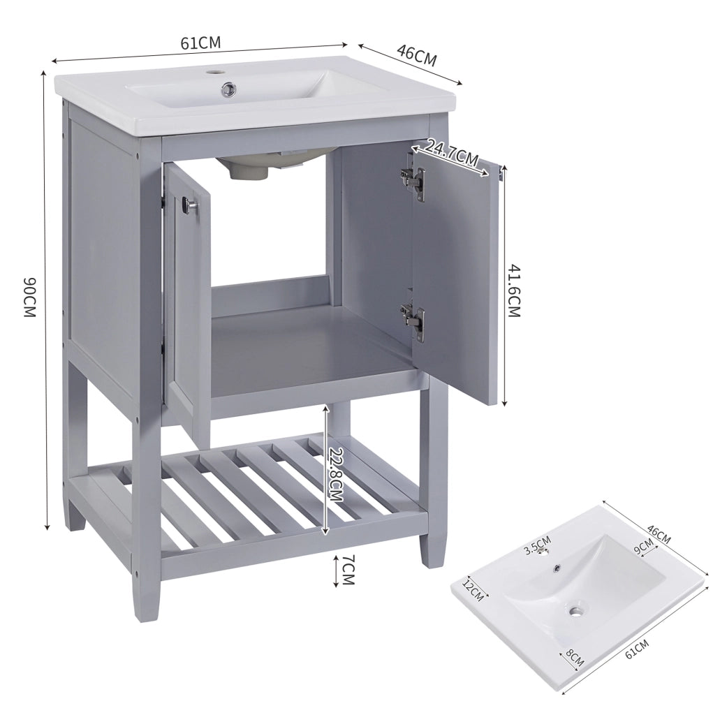 Mobile lavabo a pavimento 61x46x90 cm in legno e MDF grigio chiaro