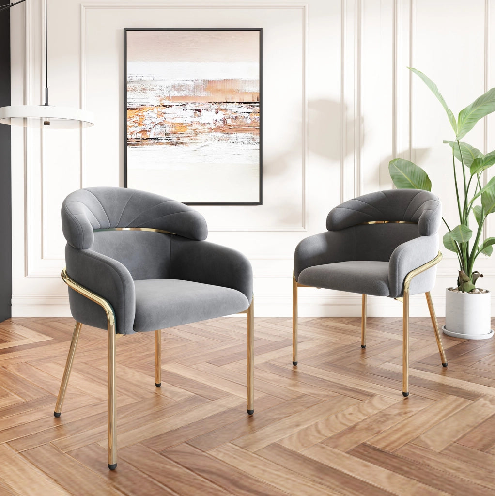Set di 4 sedie da pranzo in velluto grigio con quattro gambe in metallo