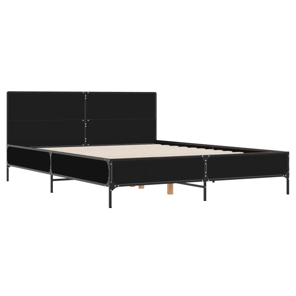 Giroletto-Struttura Letto Nero 160x200 cm in Legno Multistrato e Metallo 359012