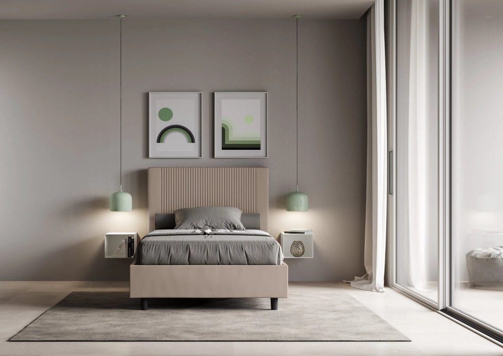 Letto Matrimoniale Extra Large 200x210 cm con Rete e Contenitore Goya Tortora
