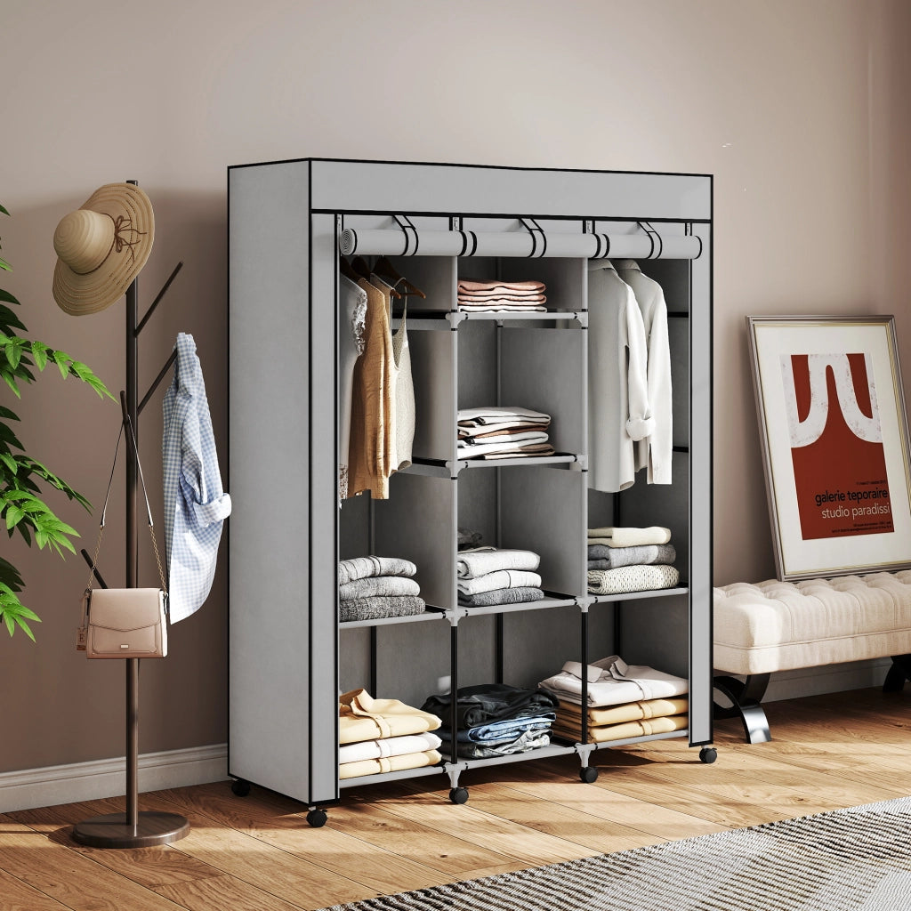 Armadio Tessuto con Ripiani e Appendiabiti ¨C Minimal ¨C Grigio