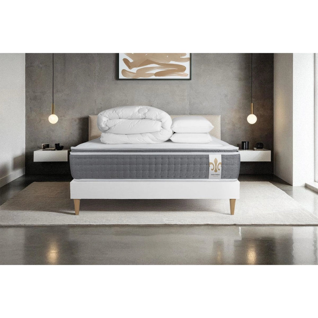 Pacchetto letto completo - Materasso 140x200cm + Box spring con doghe (kit) + 2 cuscini + Piumino - Vingt-Six PLUS