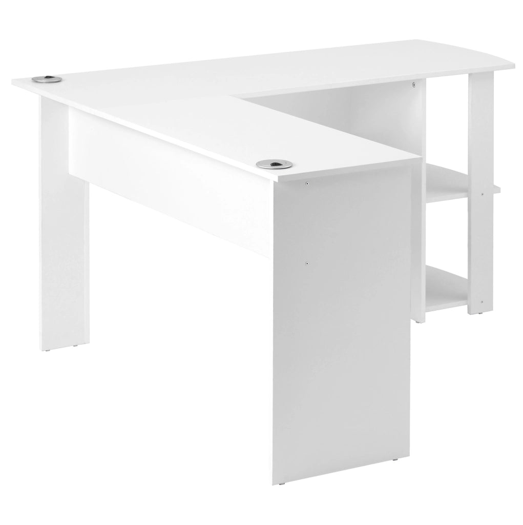 Scrivania angolare 140x140 cm bianca con 2 ripiani HOMVRA