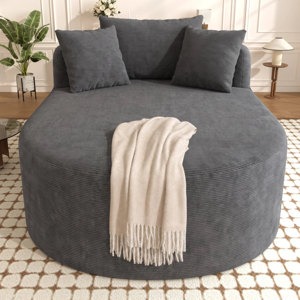 Poltrona relax ovale in velluto a coste; seduta extra profonda 122 cm; schiuma; grigio scuro