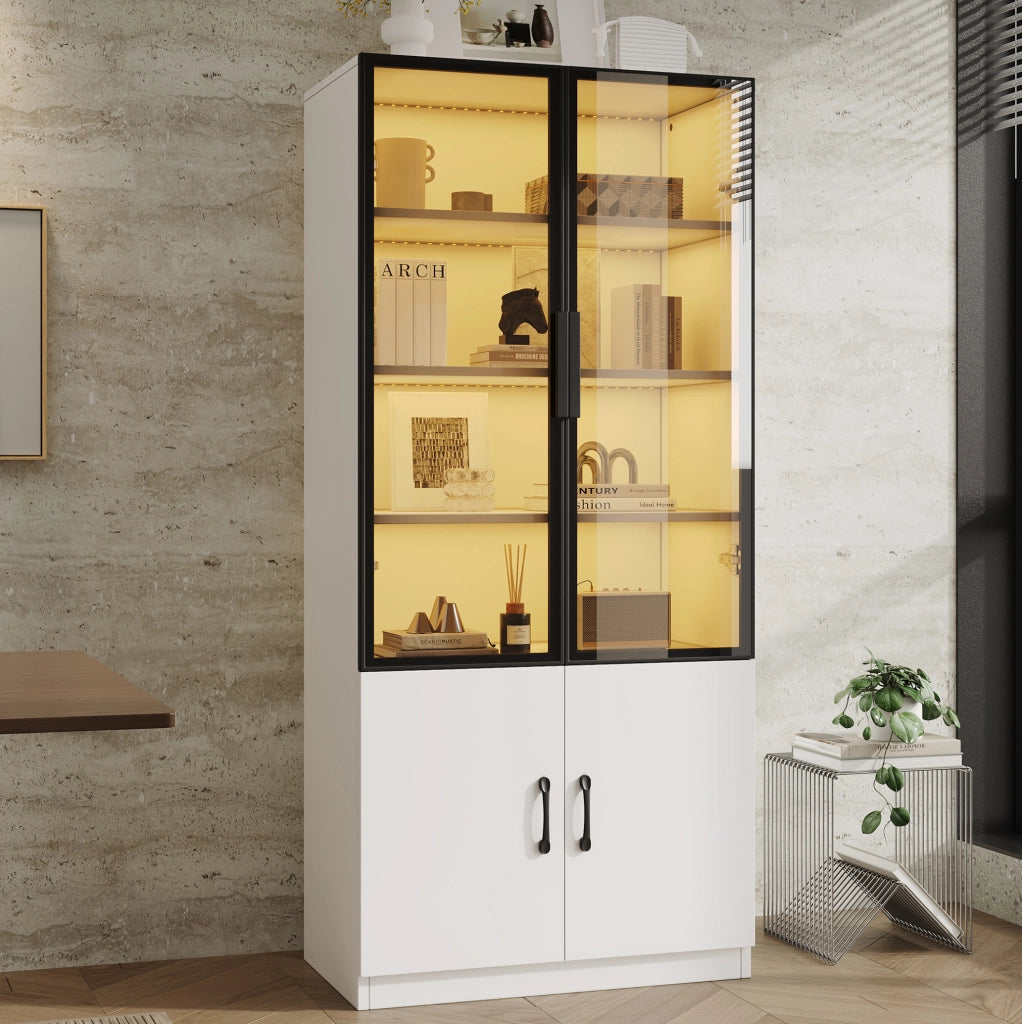 Vetrina 60x40x160 cm con LED multicolore; vetro fumé e truciolare bianco
