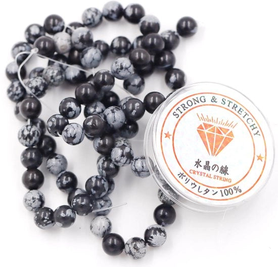 Kralen con corda per la creazione di gioielli per hobby Pietre di energia per bracciale terapeutico 8 mm = 96 pezzi e 1 rotolo di corda Obsidiaan 8 mm