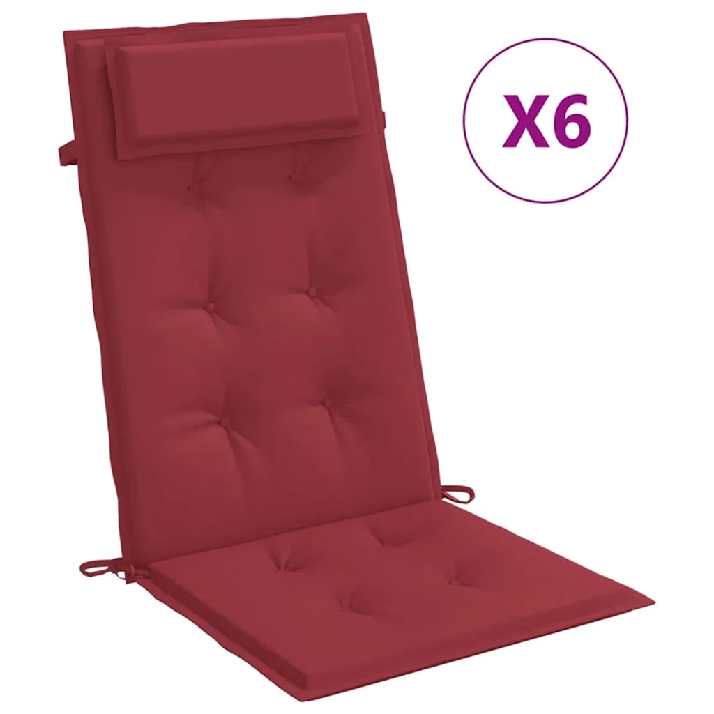 Cuscini Sedia con Schienale Alto 6 pz Rosso Vino Tessuto Oxford 361903