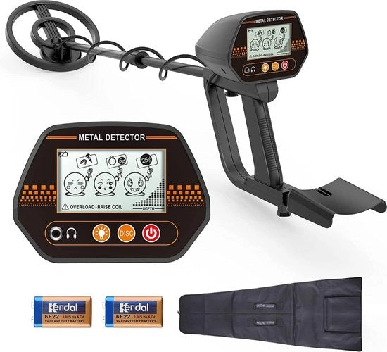 Metaaldetector - 3 modi - metalloscopio regolabile (61-90 cm) per adulti e bambini, con display LCD, modalità DISC, 2 batterie, getto impermeabile, borsa portatile