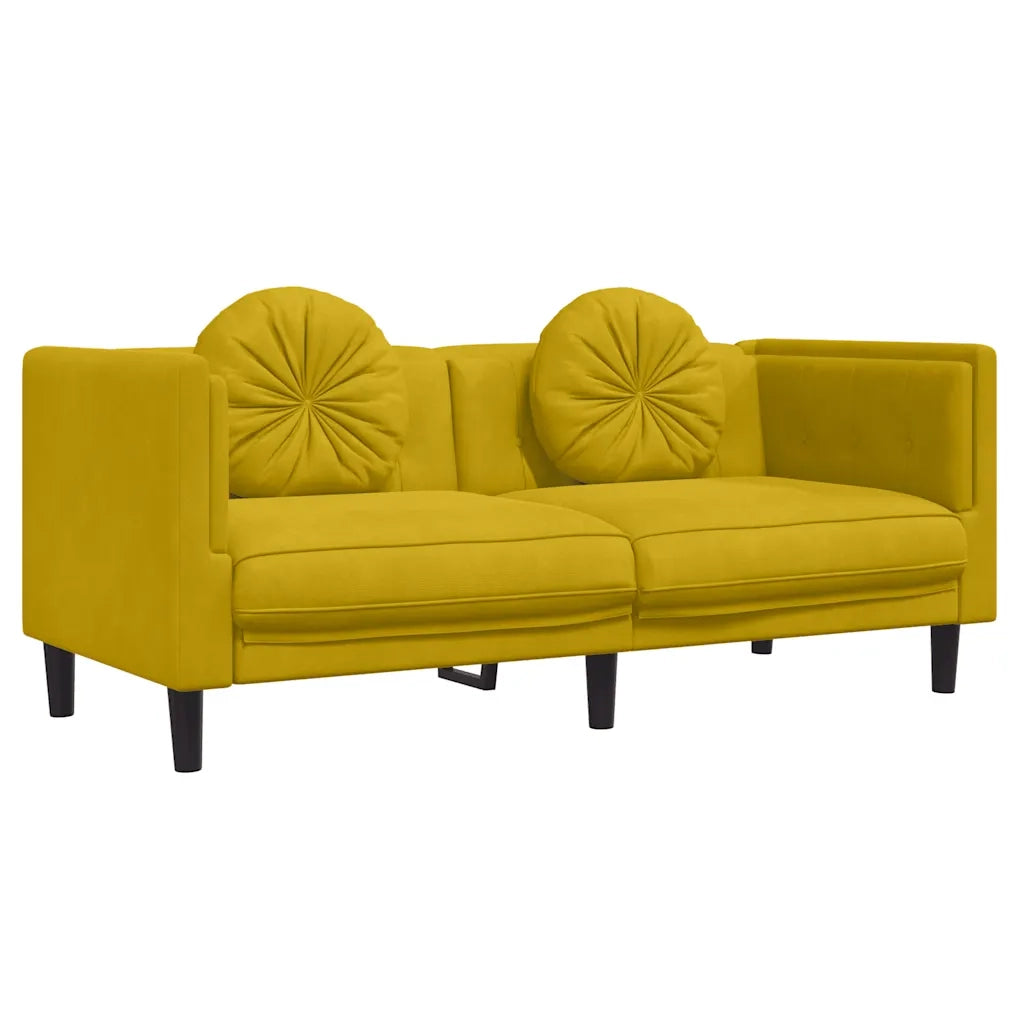 Divano | Divano da soggiorno | Sofa a 2 Posti con Cuscini Giallo in Velluto