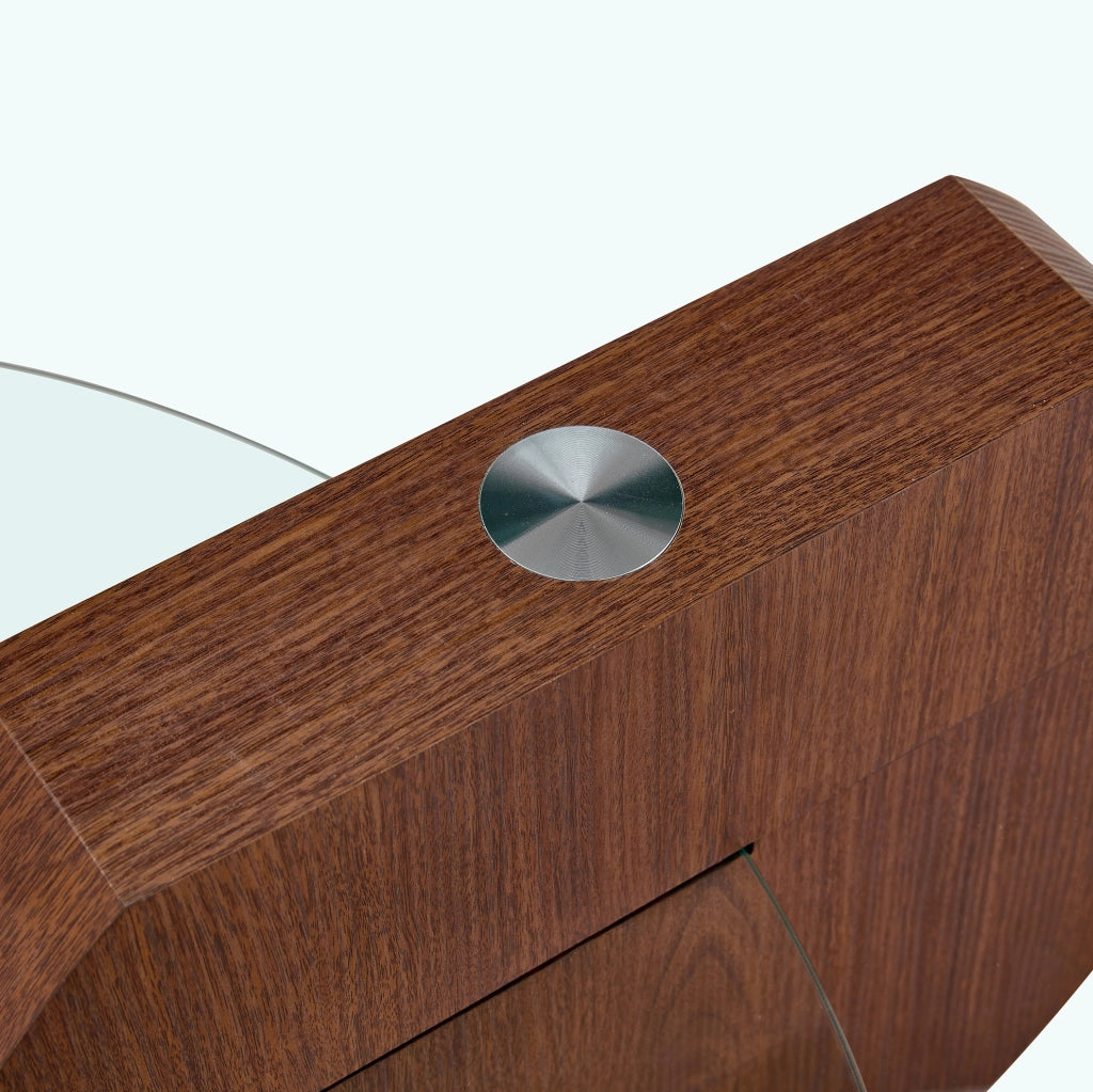 Tavolino da caff¨¨ a due livelli 78,5 cm in MDF effetto noce e vetro di sicurezza trasparente