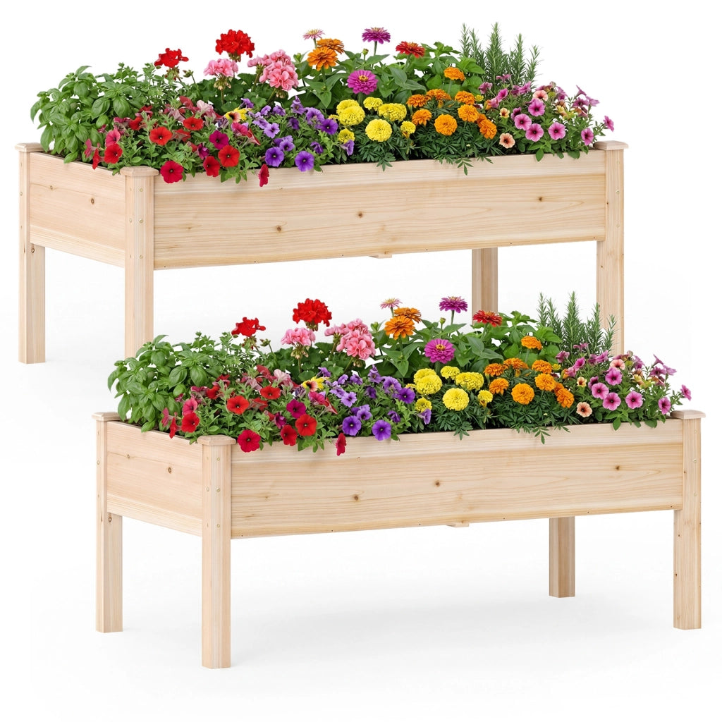 Set da 2 letti da giardino rialzati con gambe per verdure fiori erbe, Kit da giardinaggio da esterno e interno per balcone Naturale