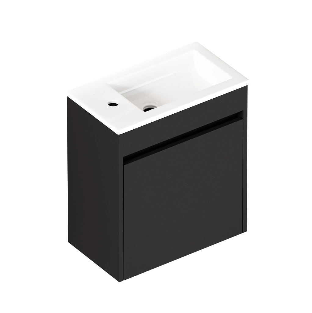 Mobile bagno ULEVR nero da 46 cm con anta soft-close, mobile contenitore in MDF
