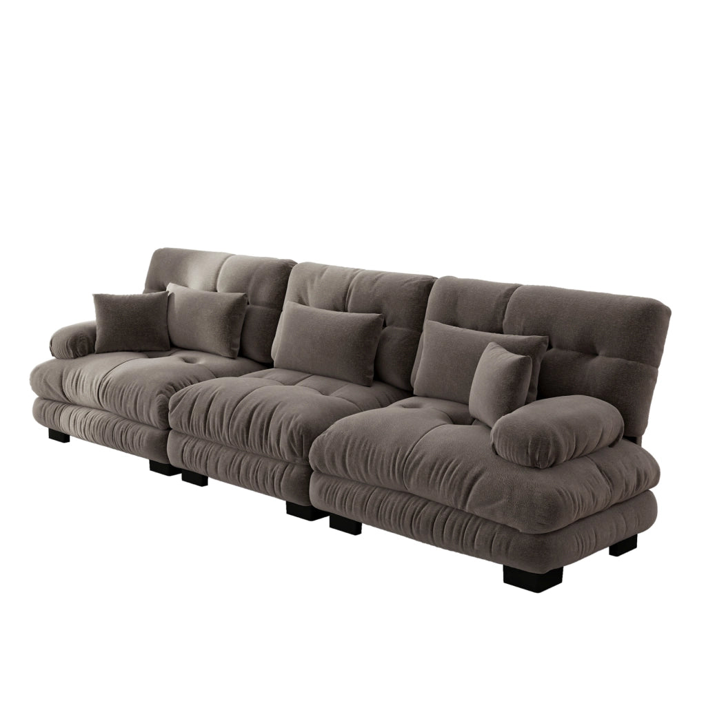 Divano angolare modulare 3 posti 313x77x81 cm in ciniglia marrone