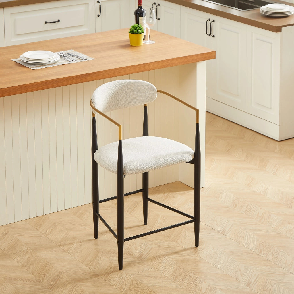 Set di 2 sgabelli da bar con braccioli e seduta imbottita per cucina in tessuto beige