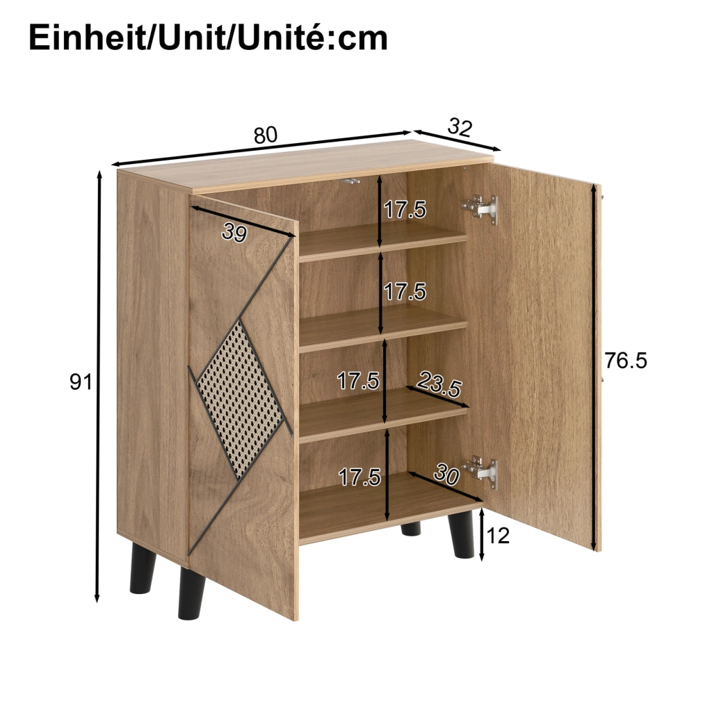 Scarpiera 80x91 cm in pannello truciolare effetto legno con ante e piedini in PVC