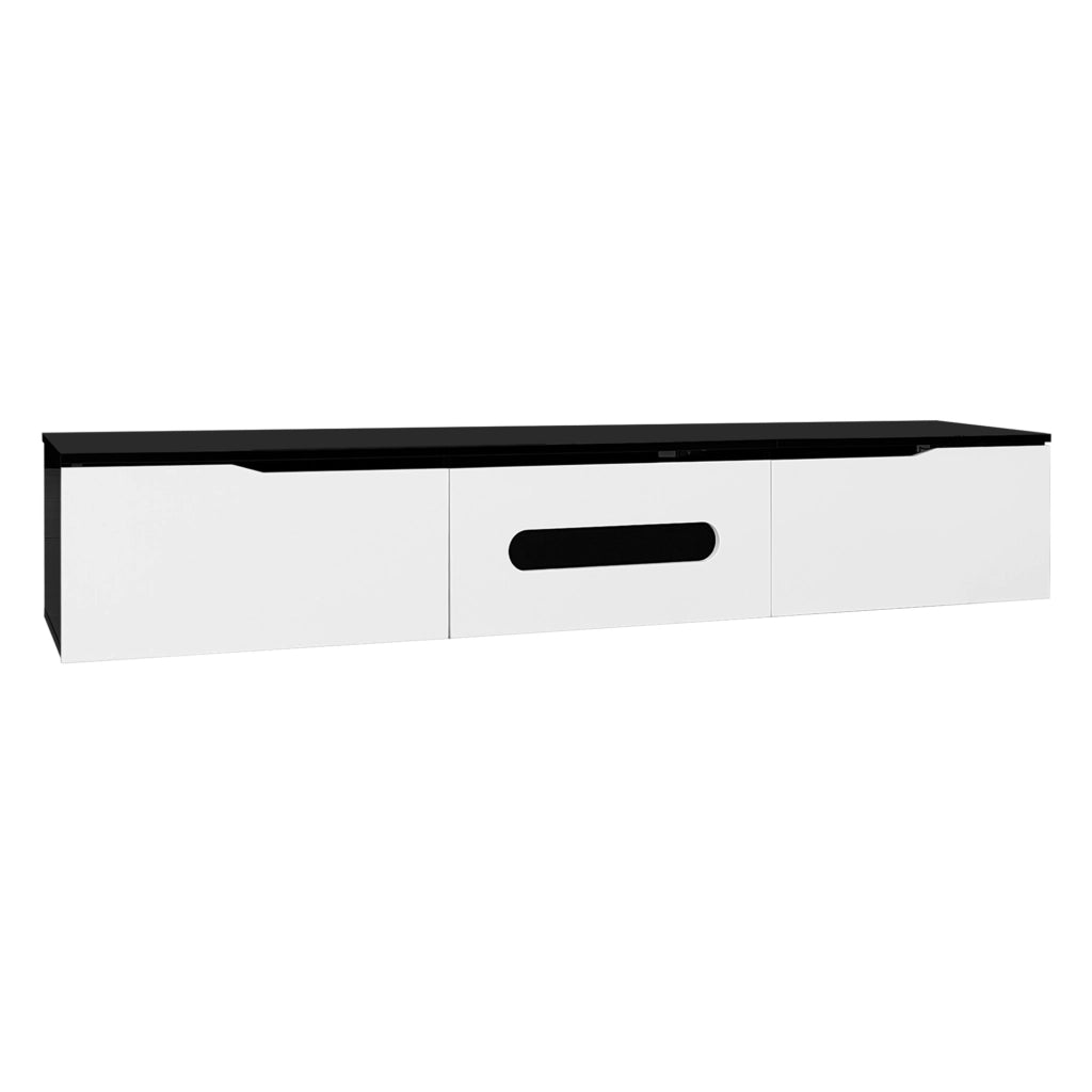 Mobile TV 180x35x30 cm con LED a 16 colori e 3 ante in MDF e truciolare nero e bianco