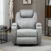Poltrona Relax con Massaggio a 8 Punti Vibranti, 5 Modalità, Funzione Letto, Rivestimento in Pelle Sintetica Grigio Chiaro, Portata 150 kg