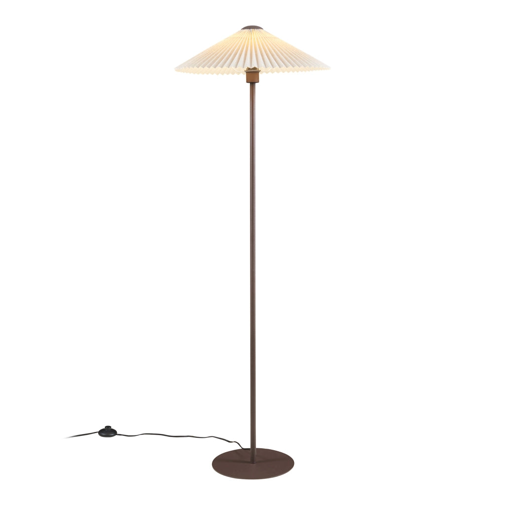 Lampada da Terra Appledore con Stelo Marrone e Paralume a Cono Piatto Pieghettato Bianco lux.pro