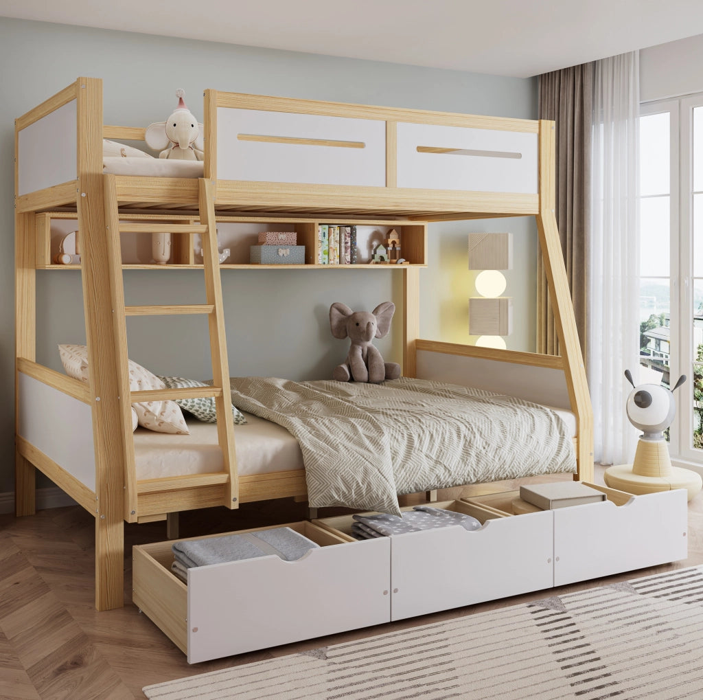 Letto a castello per bambini 90x200 e 120x200 cm bianco naturale