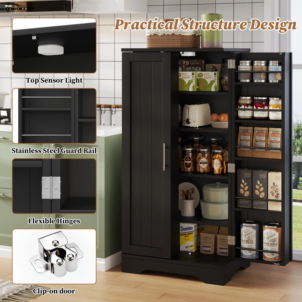 Mobile colonna da cucina con 2 ante; ripiano regolabile e luce LED con sensore in MDF nero 120 × 60 × 40 cm