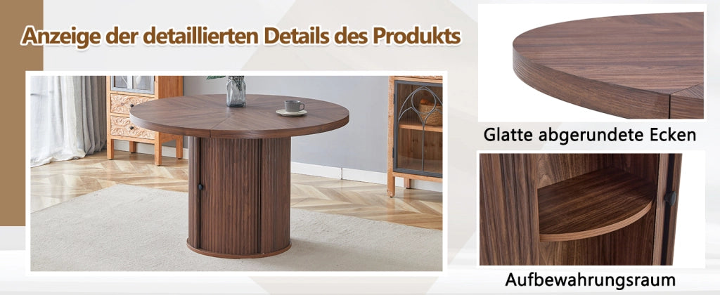 Tavolo da pranzo rotondo con vano contenitore, per 4-6 persone, in MDF, noce, 115 × 115 × 74 cm