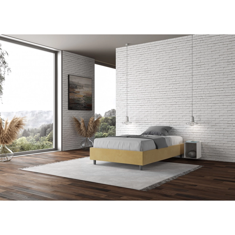 Letto Sommier imbottito Matrimoniale francese 140x210 cm Azelia - Senza rete,Microfibra,Ocra