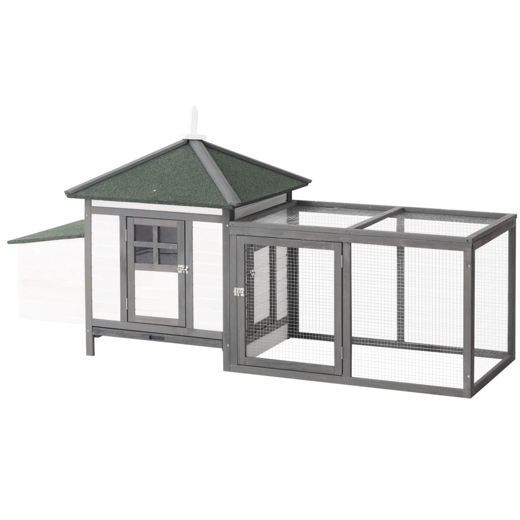 Pollaio in legno massiccio con trespolo, rampa, nido e cassetto escrementi ¨C Xylo ¨C 196x76x97 cm grigio bianco