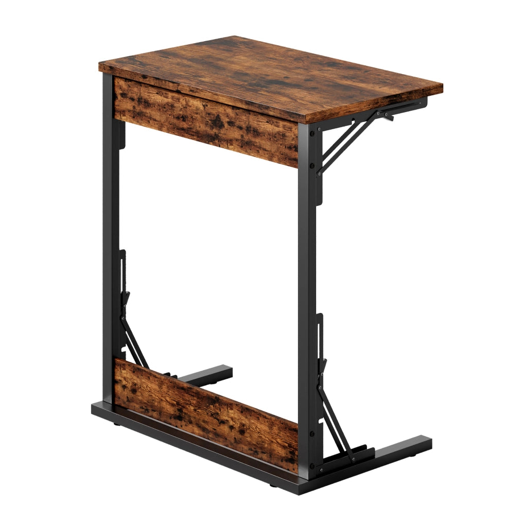 Tavolino a C pieghevole 60x37x71 cm in metallo e pannello effetto legno rustico HOMVRA
