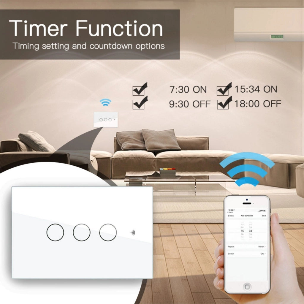 A2ZWORLD Interruttore Da Scatola 503, Touch Bianco, WIFI 2.4G+BLE+RF 433MHz, Bluetooth BLE Mesh, TUYA Smart Life, 220V 10A, 120X72X38mm Per Scatola 503, IP20,Disponibili 1,2,3 Tasti (3 Tasti)