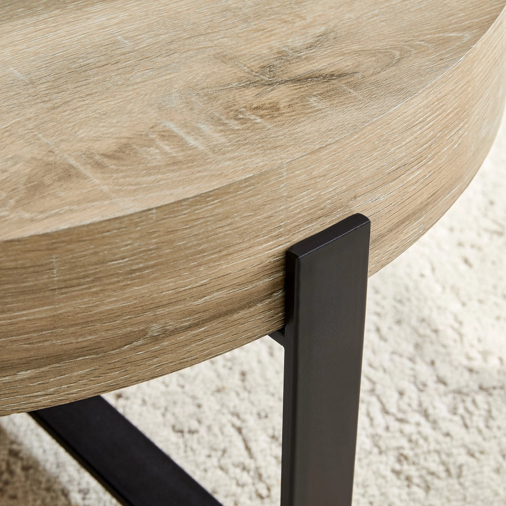 TAVOLINO DA CAFFÈ ROTONDO 68 cm MDF E METALLO NERO