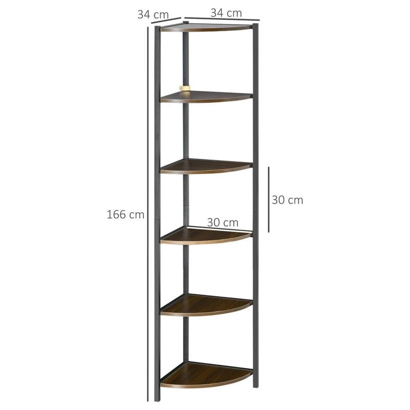 LIBRERIA MODERNA ANGOLARE A 6 RIPIANI IN METALLO E MDF 34 X 34 X 166 CM