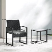 Set da giardino 3 pezzi in fibra sintetica con 2 poltrone, tavolino e cuscini sfoderabili