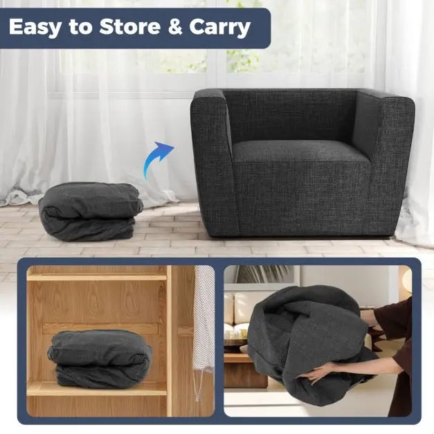 Poltrona gonfiabile con fodera rimovibile divano ad aria in PVC e tessuto grigio ergonomico portatile per soggiorno