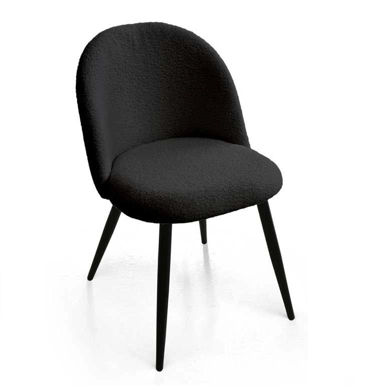SET 4 POLTRONE IMBOTTITE IN TESSUTO TEDDY COLORE NERO SEDIA CON GAMBE IN METALLO NERO 48X50X79 CM PORTATA MAX 130 KG