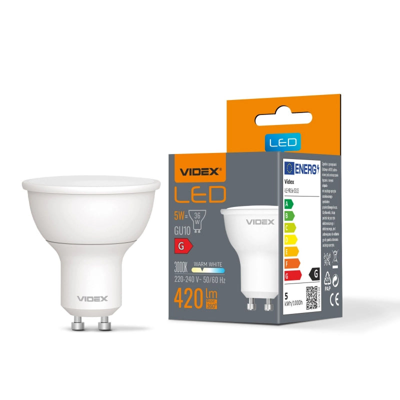Lampadina LED MR16 GU10 5W 420lm 3000K calda Videx