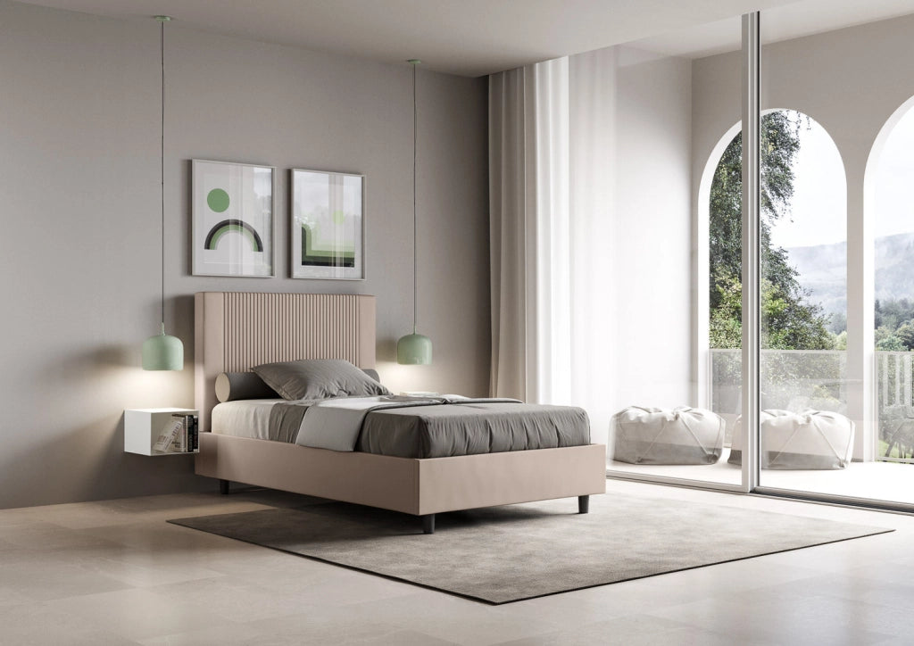 Letto Matrimoniale Extra Large 200x210 cm con Rete e Contenitore Goya Tortora