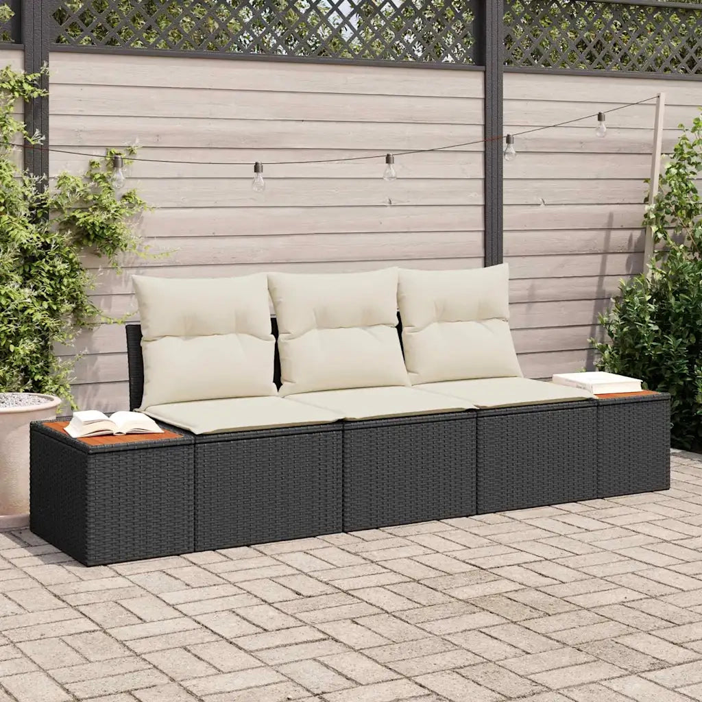 Set Divano da Giardino con cuscino 3 pcs Nero polyrattan