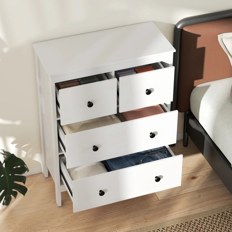 Cassettiera ULEVR 74x35x97 cm con 4 cassetti e guide a sfere, bianca con maniglie nere
