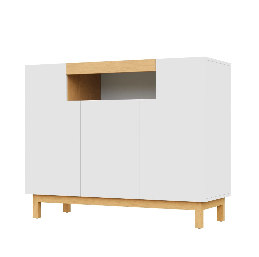Credenza moderna bianca con 3 ante e vano a giorno