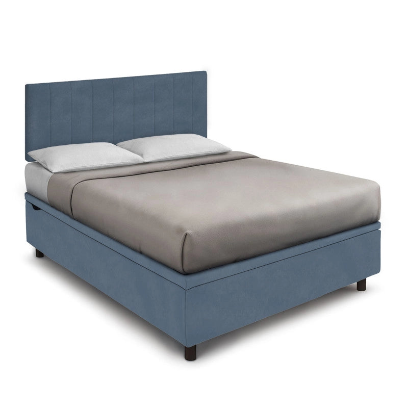 Letto imbottito Matrimoniale 160x200 cm Vertical - Contenitore,Microfibra,Blu
