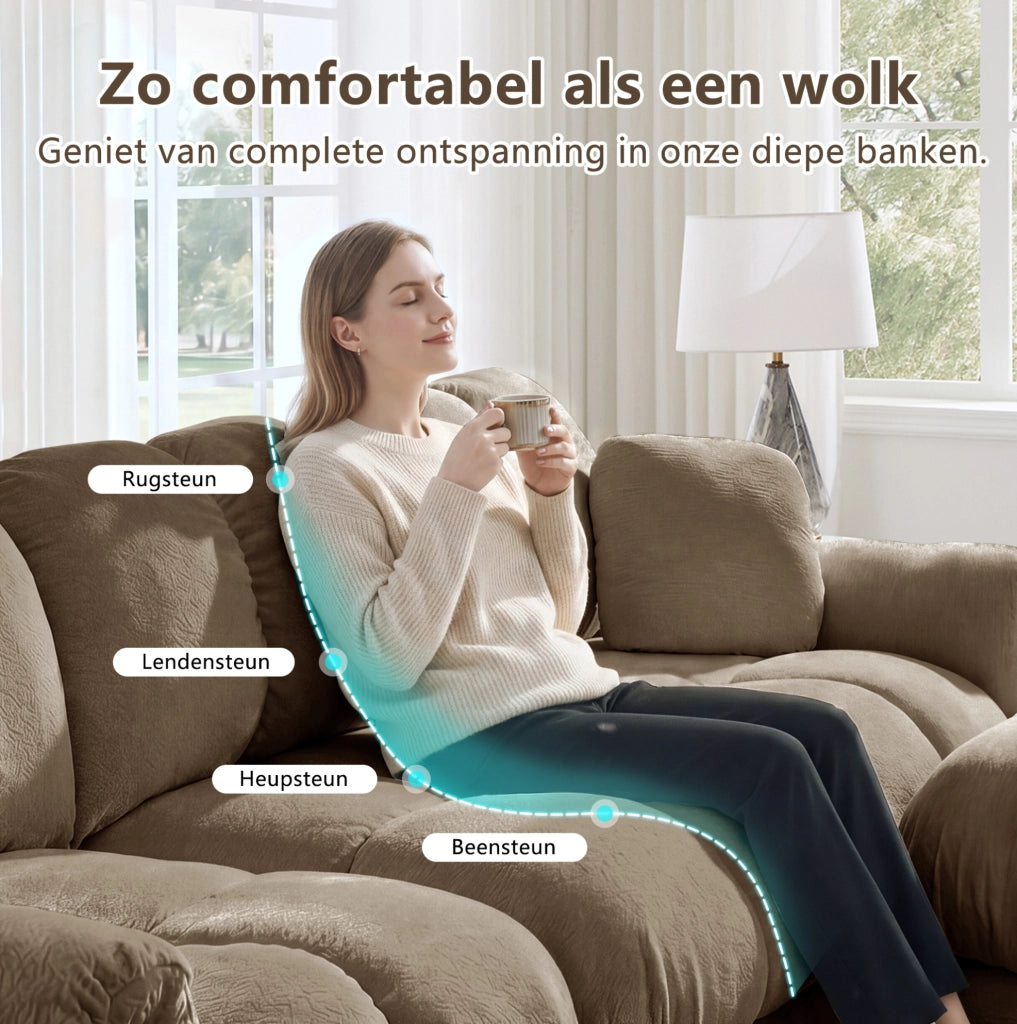 Divano 3 posti in chenille marrone con 2 cuscini decorativi e design trapuntato, cuscini seduta spessi e schienale ergonomico