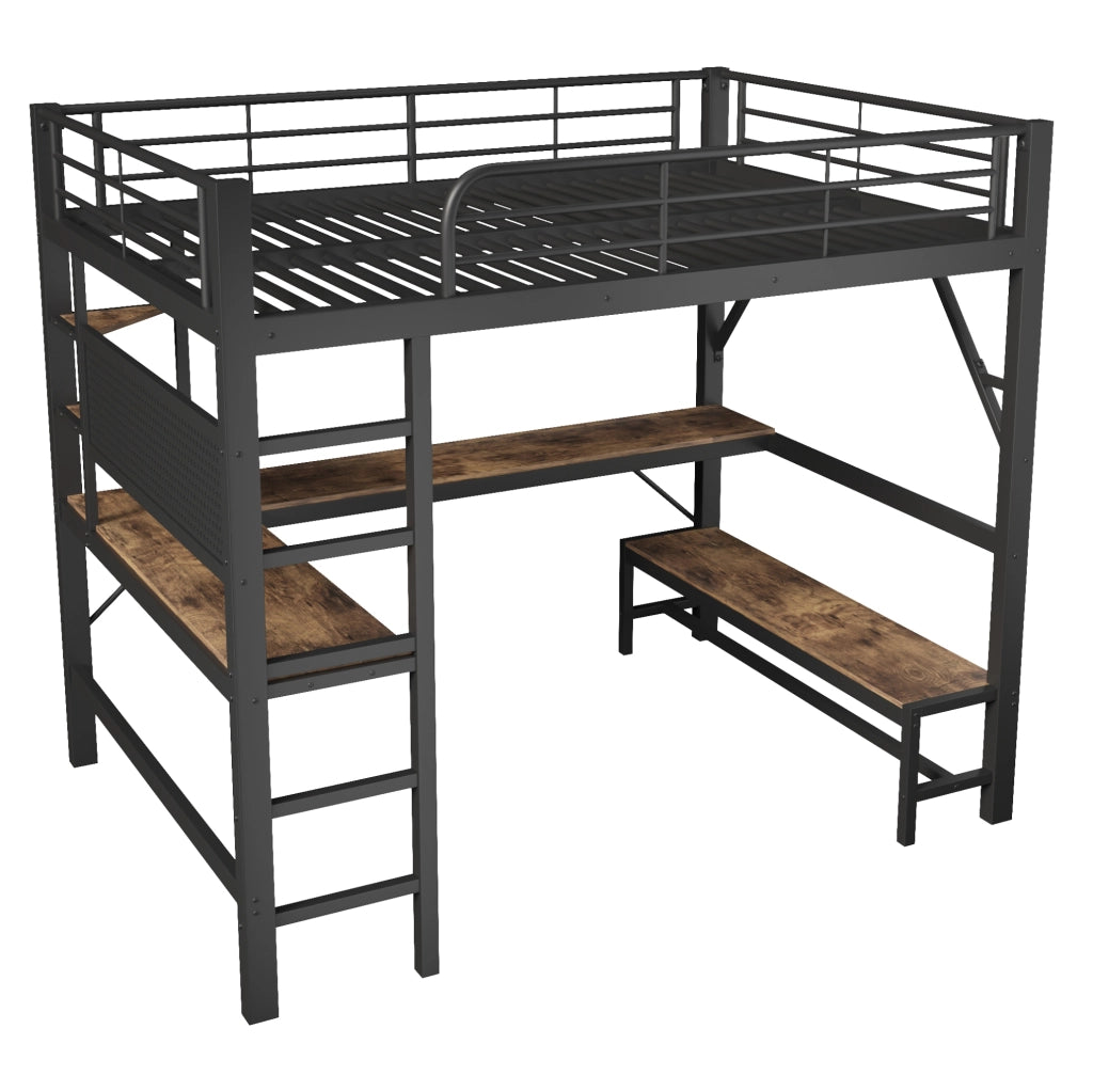 Letto a Castello 160 x 200 cm con Scrivania Scaffali LED USB Type-C Nero Senza Materasso