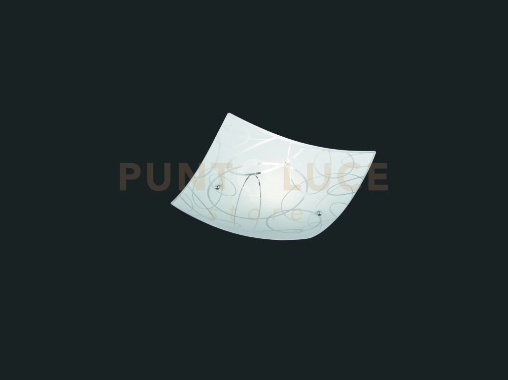 SPIRELLI PLAFONIERA QUADRATA VETRO DECORO CERCHI D. 30X30CM 1 LUCE ATTACCO E27