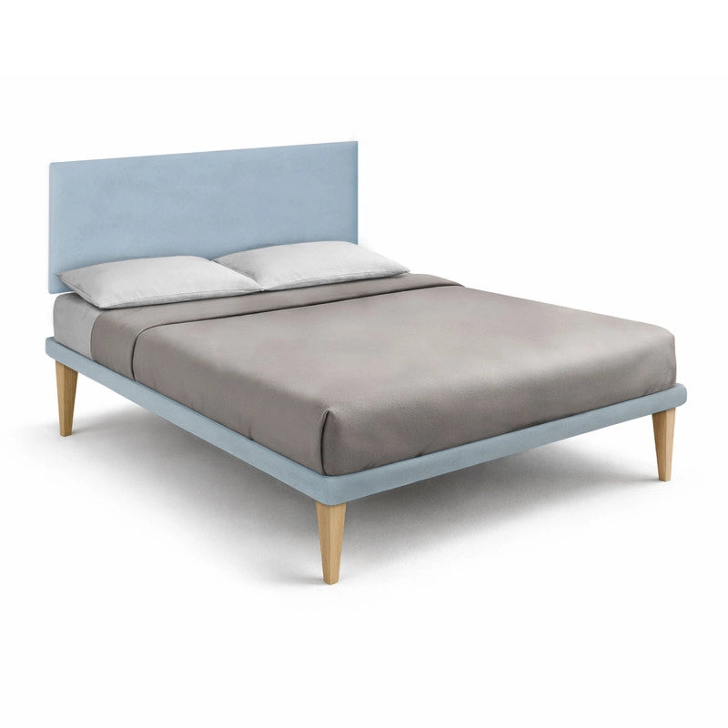 Letto imbottito Matrimoniale 160x200 cm Flat - Con rete,Microfibra,Azzurro